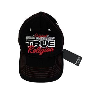 TRUE RELIGION Buddha Embroidered Baseball Hat Cap Black Red Men’s *NEW* $59